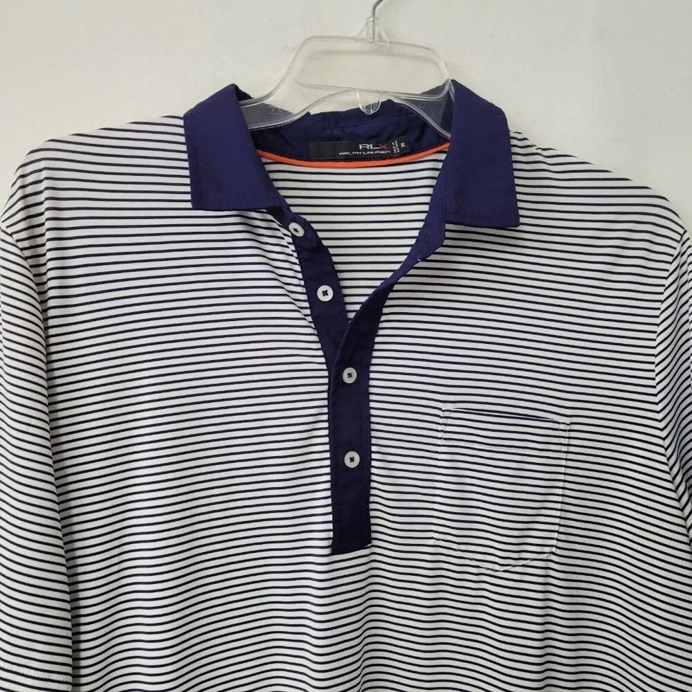 Ralph Lauren RLX Golf Polo Mens XL Performance Blue Striped Richland Course Logo